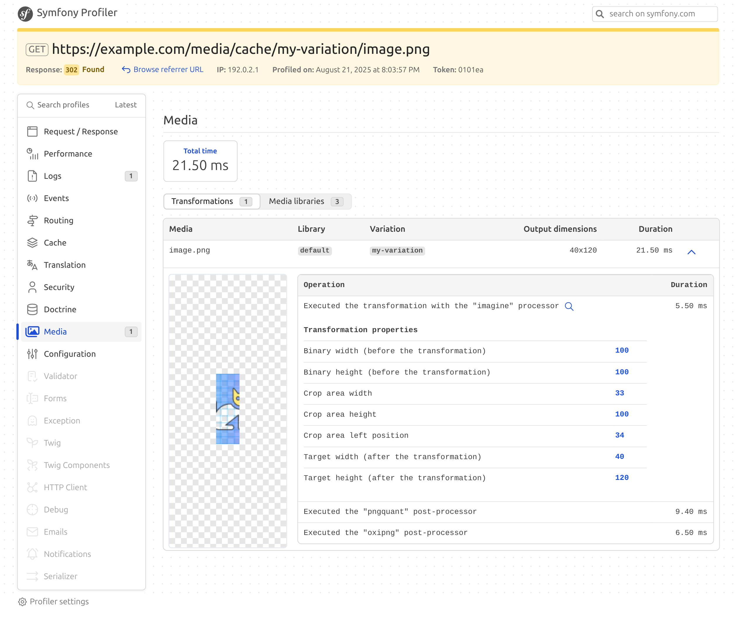 MediaBundle profiler panel